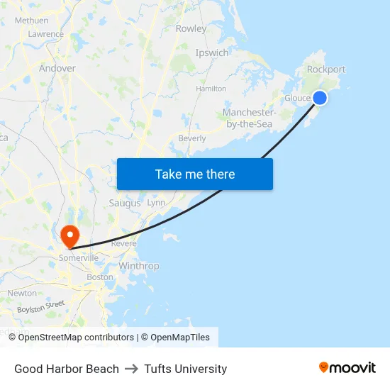 Good Harbor Beach to Tufts University map