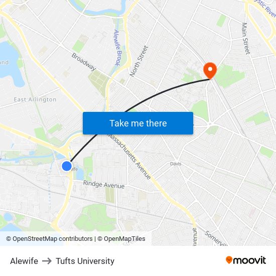 Alewife to Tufts University map