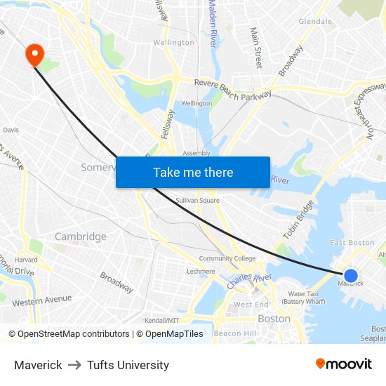 Maverick to Tufts University map