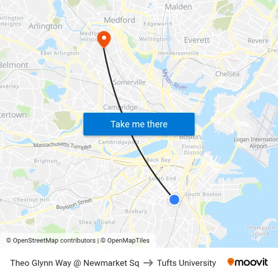 Theo Glynn Way @ Newmarket Sq to Tufts University map