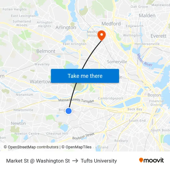 Market St @ Washington St to Tufts University map