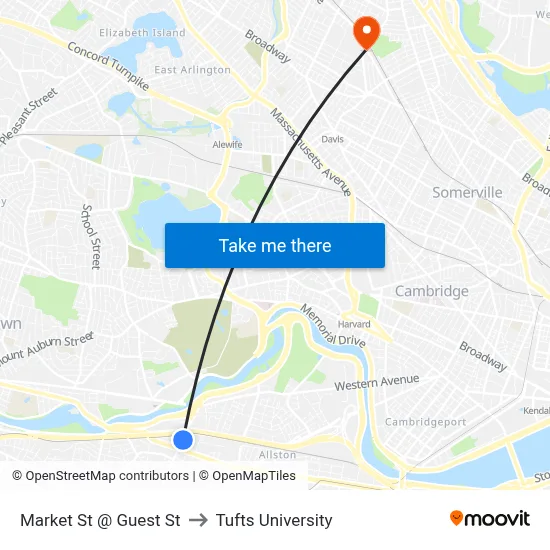 Market St @ Guest St to Tufts University map
