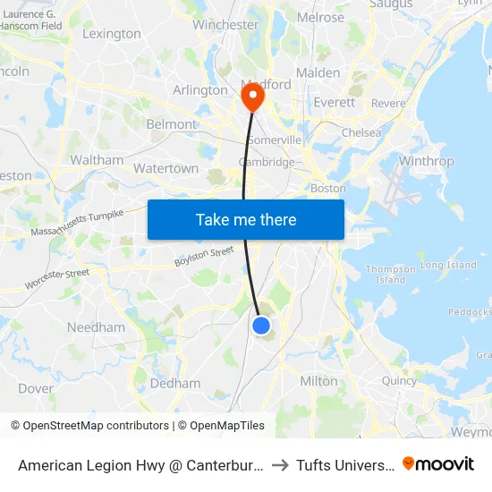 American Legion Hwy @ Canterbury St to Tufts University map