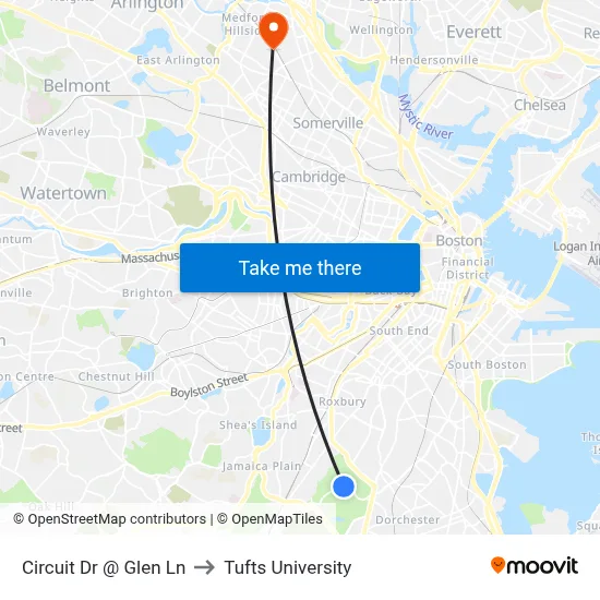 Circuit Dr @ Glen Ln to Tufts University map
