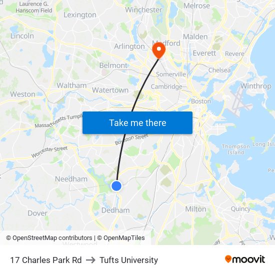 17 Charles Park Rd to Tufts University map