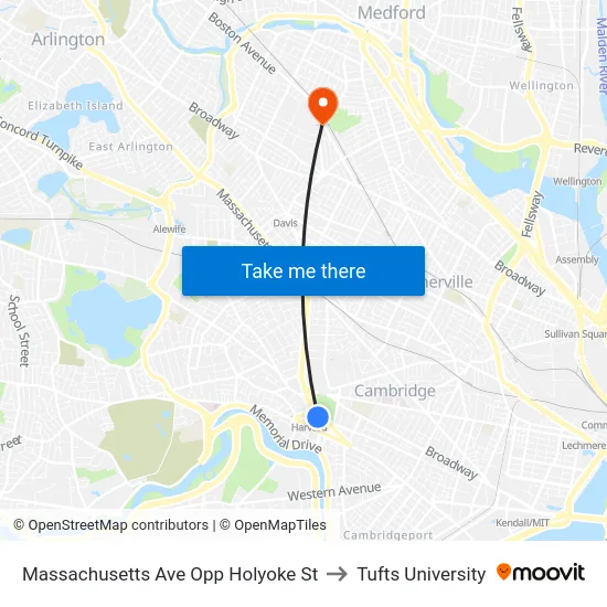 Massachusetts Ave Opp Holyoke St to Tufts University map