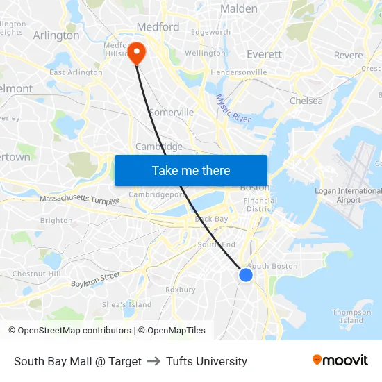 South Bay Mall @ Target to Tufts University map
