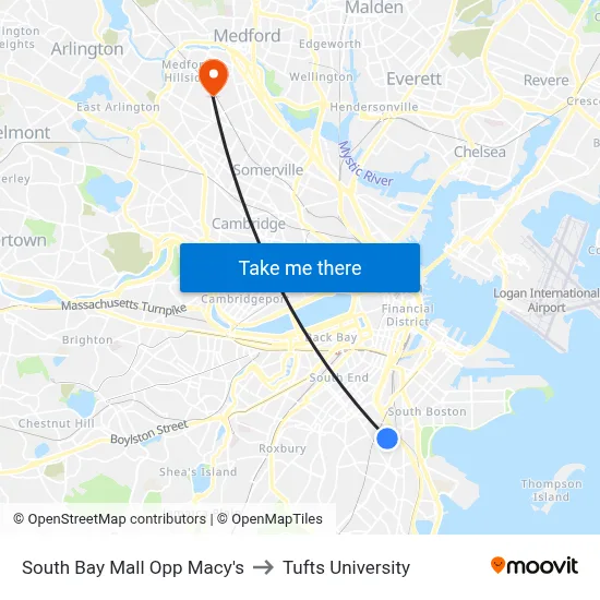 South Bay Mall Opp Macy's to Tufts University map