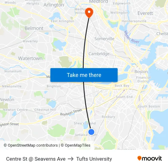Centre St @ Seaverns Ave to Tufts University map