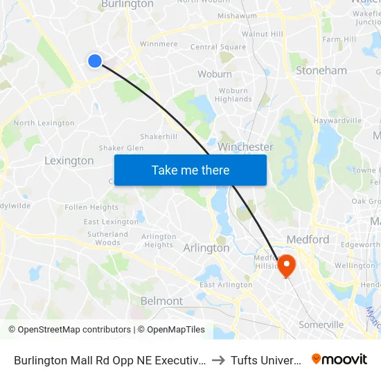Burlington Mall Rd Opp NE Executive Pk to Tufts University map