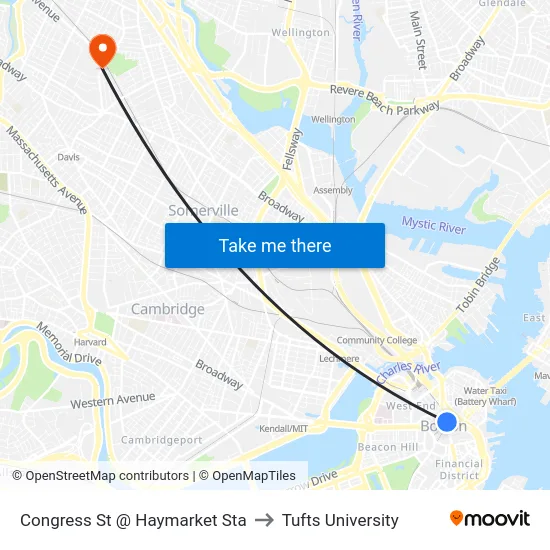Congress St @ Haymarket Sta to Tufts University map