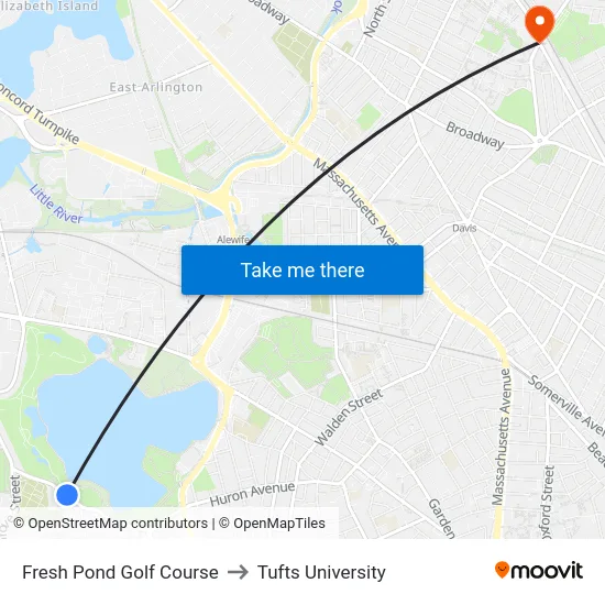 Fresh Pond Golf Course to Tufts University map