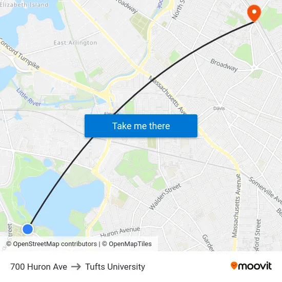 700 Huron Ave to Tufts University map