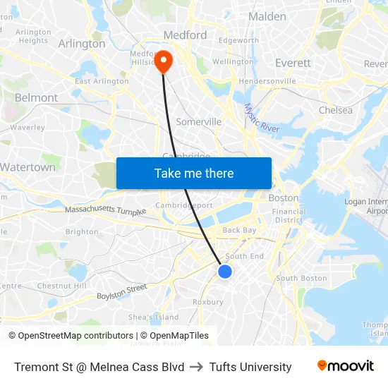 Tremont St @ Melnea Cass Blvd to Tufts University map