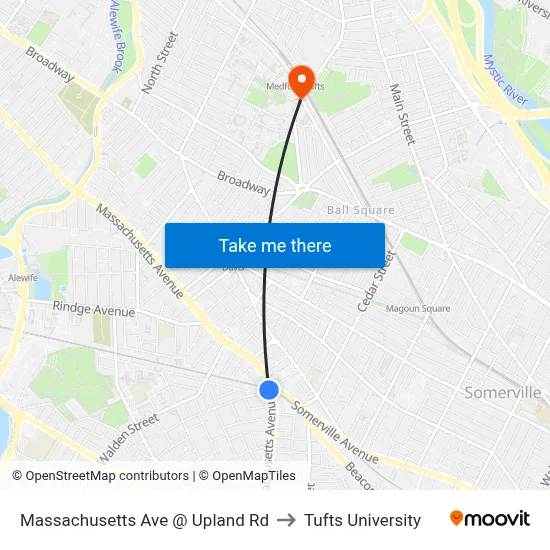 Massachusetts Ave @ Upland Rd to Tufts University map