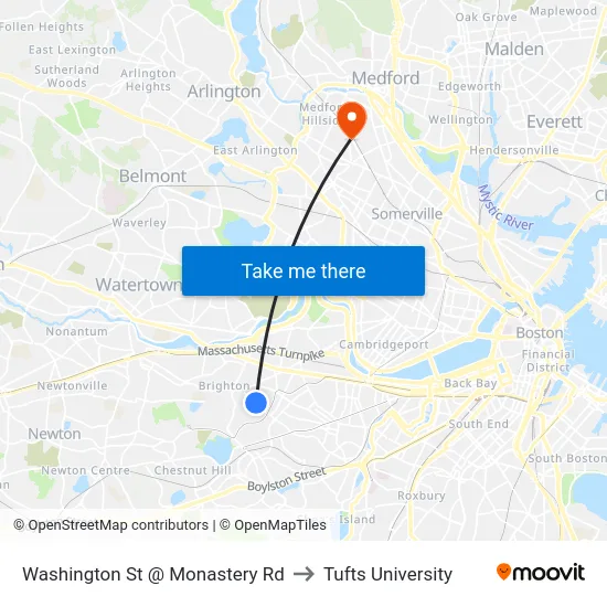 Washington St @ Monastery Rd to Tufts University map