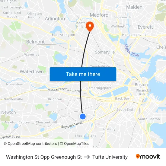 Washington St Opp Greenough St to Tufts University map