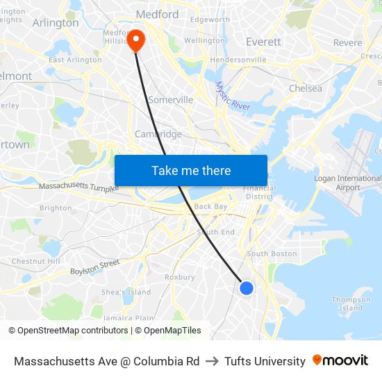 Massachusetts Ave @ Columbia Rd to Tufts University map