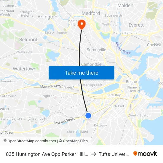 835 Huntington Ave Opp Parker Hill Ave to Tufts University map