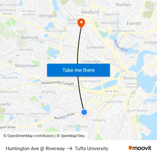 Huntington Ave @ Riverway to Tufts University map
