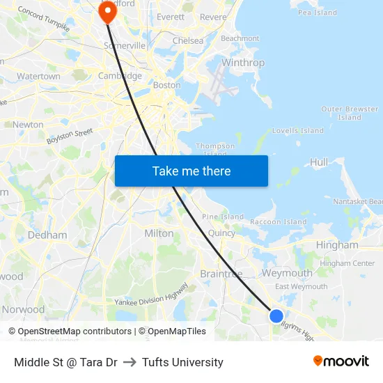 Middle St @ Tara Dr to Tufts University map
