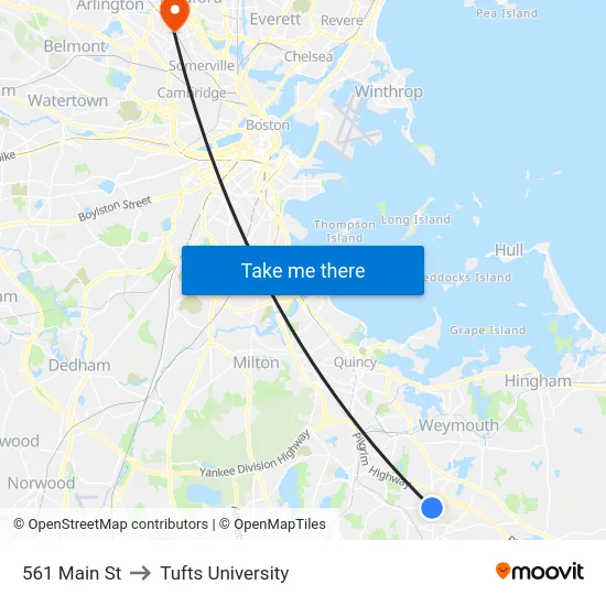 561 Main St to Tufts University map