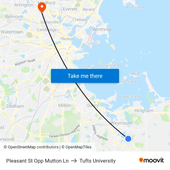 Pleasant St Opp Mutton Ln to Tufts University map