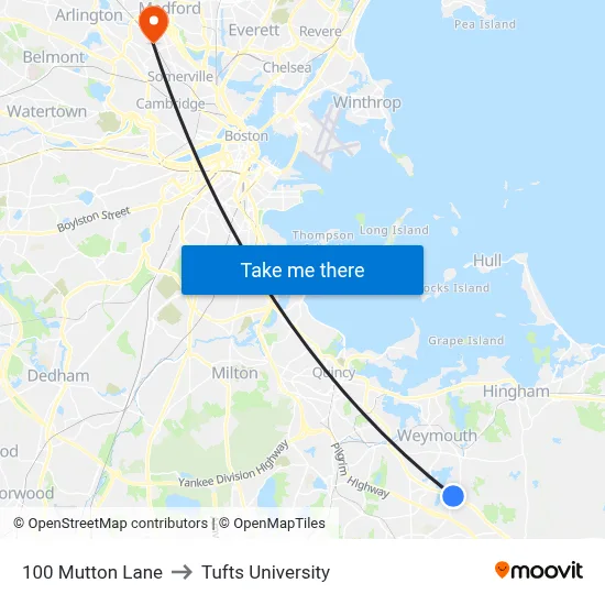100 Mutton Lane to Tufts University map