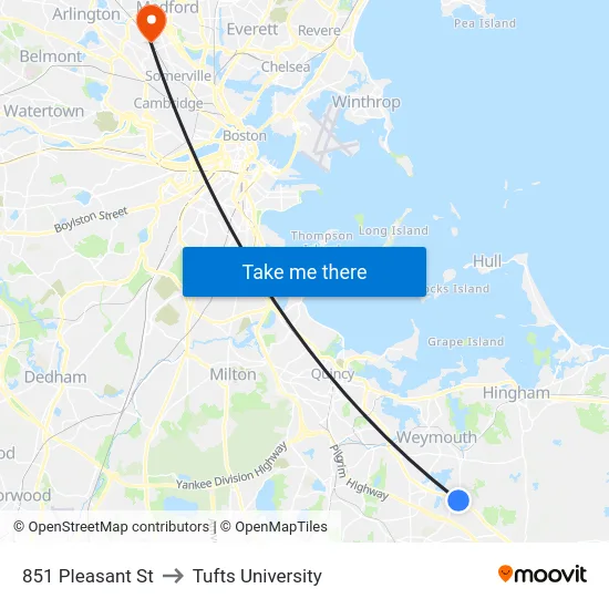 851 Pleasant St to Tufts University map