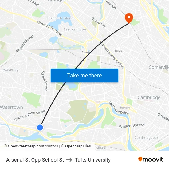 Arsenal St Opp School St to Tufts University map