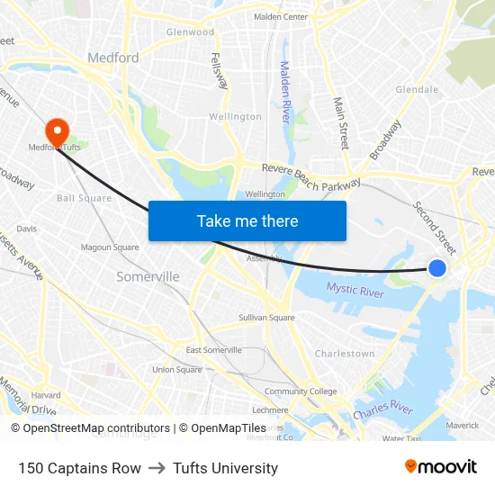 150 Captains Row to Tufts University map