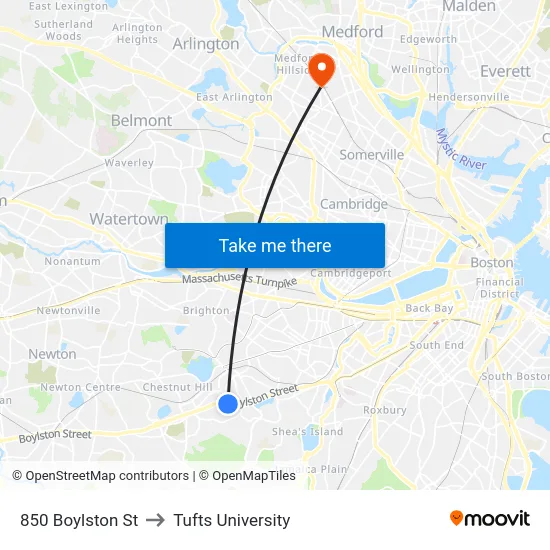 850 Boylston St to Tufts University map