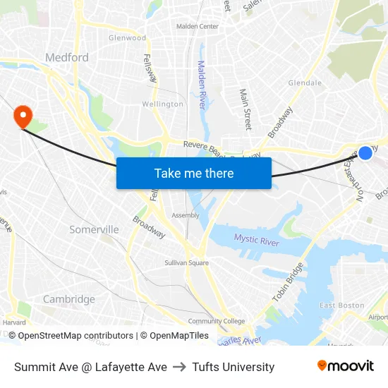 Summit Ave @ Lafayette Ave to Tufts University map