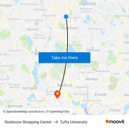 Redstone Shopping Center to Tufts University map