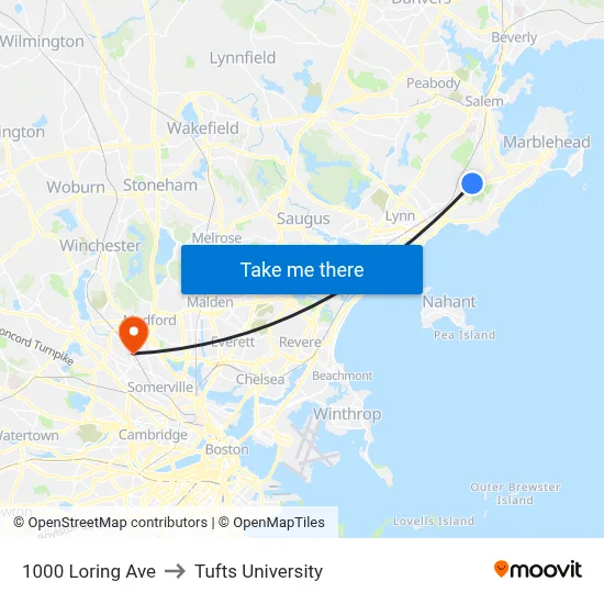 1000 Loring Ave to Tufts University map
