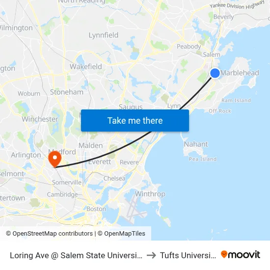 Loring Ave @ Salem State University to Tufts University map