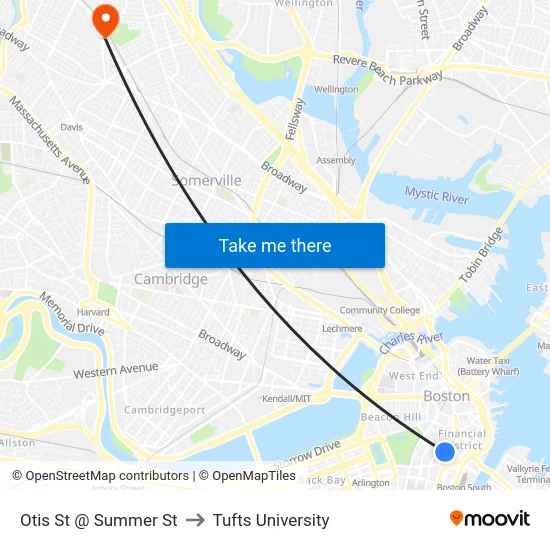 Otis St @ Summer St to Tufts University map