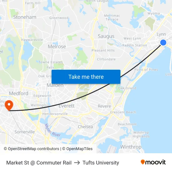 Market St @ Commuter Rail to Tufts University map