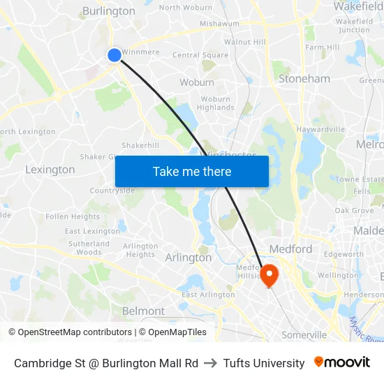 Cambridge St @ Burlington Mall Rd to Tufts University map