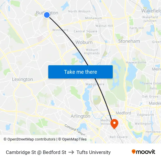 Cambridge St @ Bedford St to Tufts University map