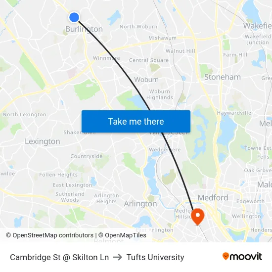 Cambridge St @ Skilton Ln to Tufts University map