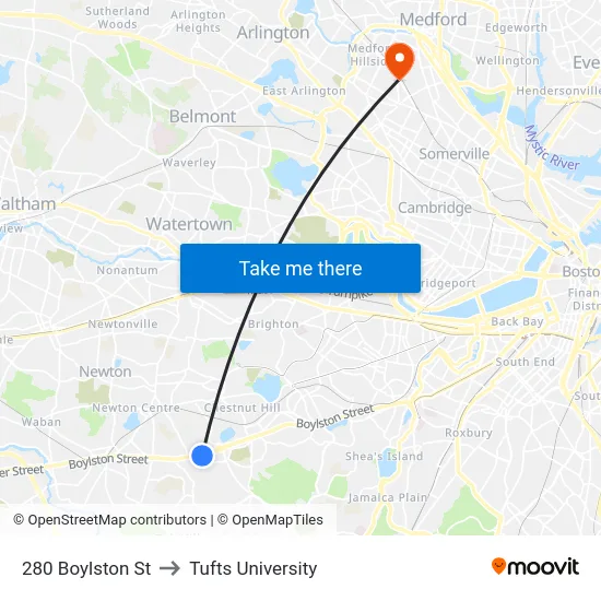 280 Boylston St to Tufts University map