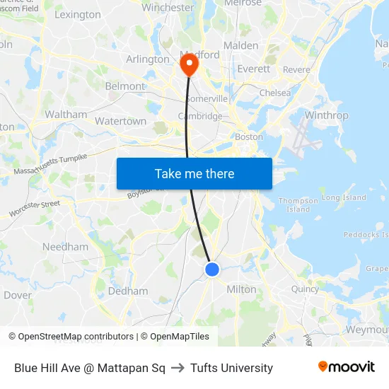 Blue Hill Ave @ Mattapan Sq to Tufts University map