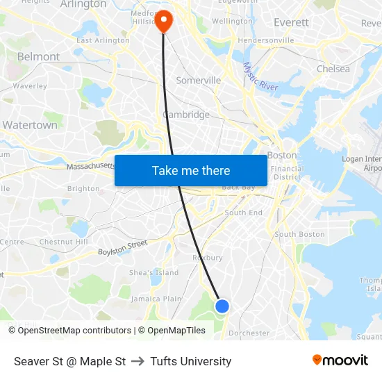 Seaver St @ Maple St to Tufts University map