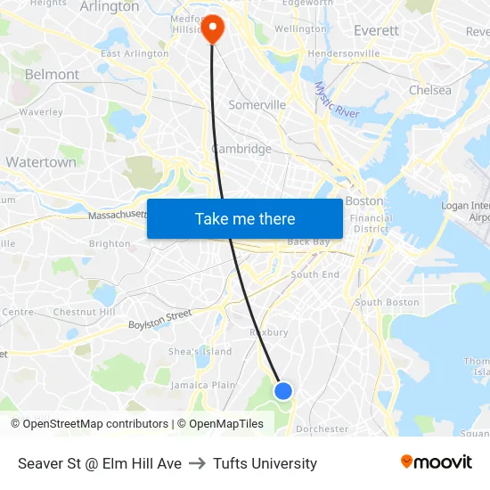 Seaver St @ Elm Hill Ave to Tufts University map