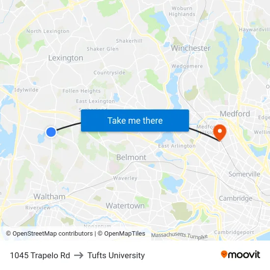 1045 Trapelo Rd to Tufts University map
