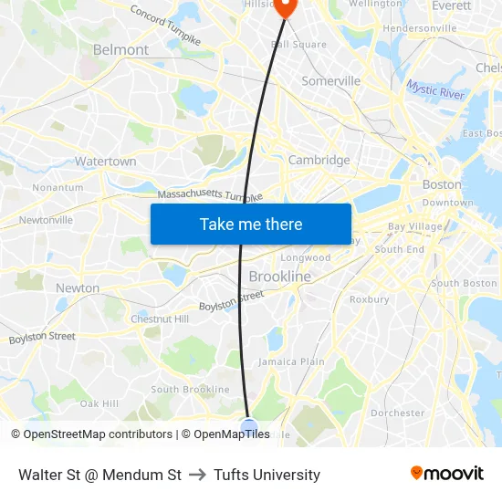 Walter St @ Mendum St to Tufts University map