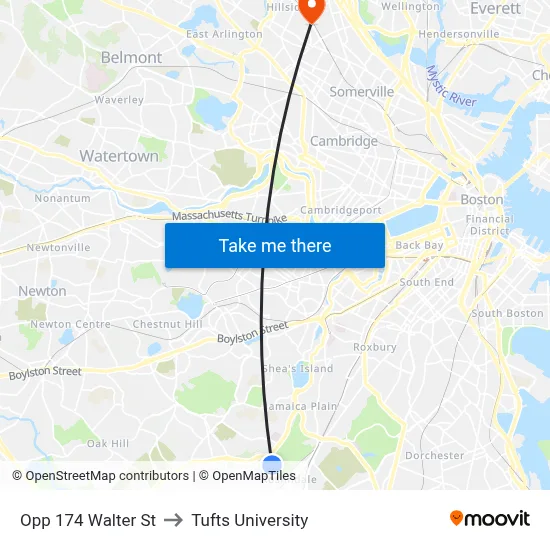 Opp 174 Walter St to Tufts University map