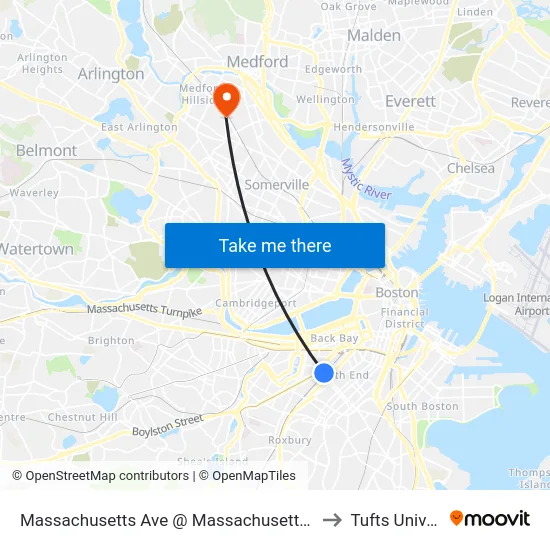 Massachusetts Ave @ Massachusetts Ave Station to Tufts University map