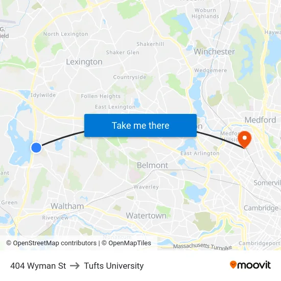 404 Wyman St to Tufts University map